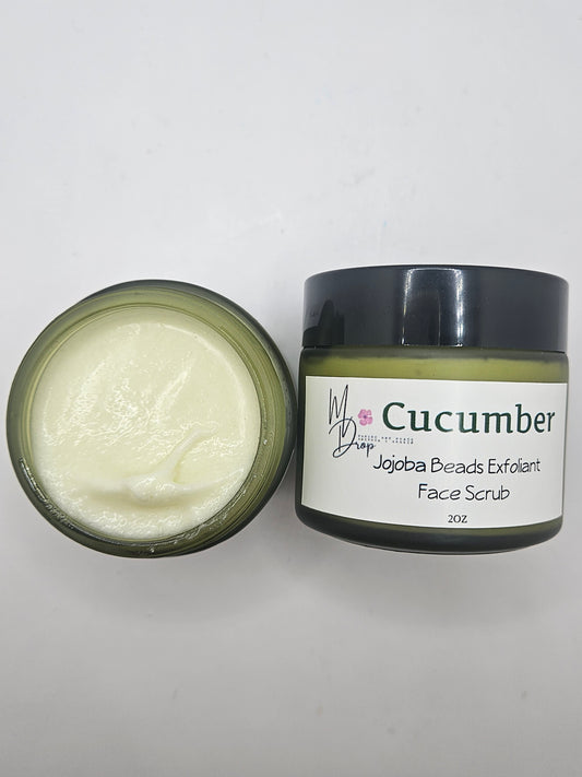 Jojoba Beads Exfoliant Face Scrub – Cucumber Scent (2 oz Glass Jar)